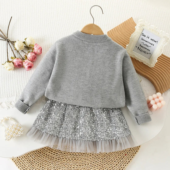 New Fashion Kids Clothes Korean Style For Girls Autumn Winter Trendy Cardigan Coat Tops Withe Sequins Skirts Children&