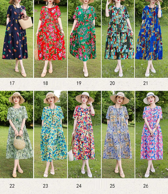 New Arrival Fashion Casual Summer Dresses For Women Clothing Plus Size 2024 Loose O-neck Printing Flower Dress