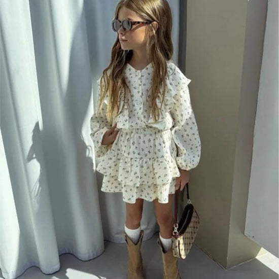 Fashion Baby Girl Clothes Set Floral Shirt+Layered Skirt 2PCS Infant Toddler Child Blouse Suit Spring Autumn Baby Clothes 2-7Y