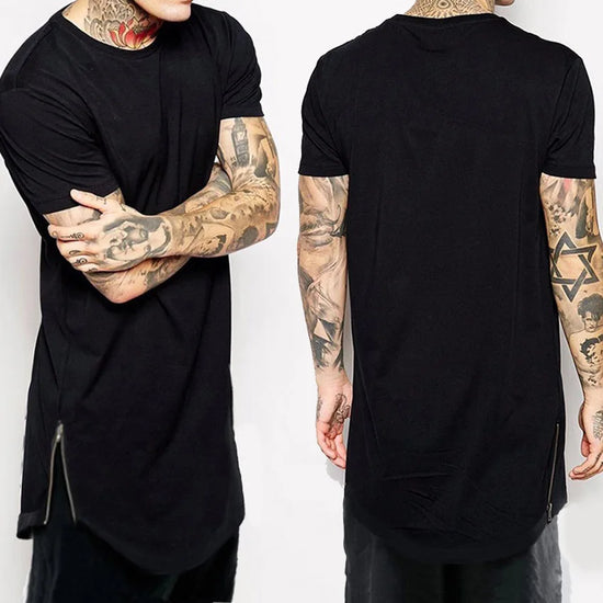 New Summer Best Seller Mens T Shirts Solid Color Round Neck Bottom Side Zipper Fashion Hip-hop Style White Short Sleeve Male