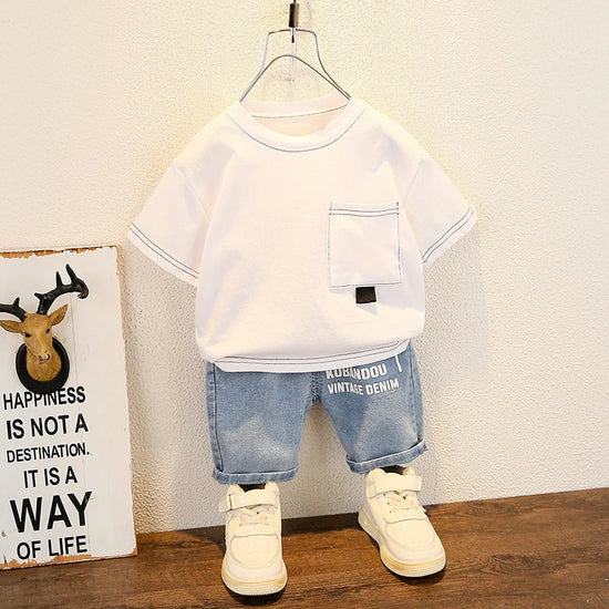 Fashion Baby Boys T-Shirt + Denim Shorts Sets 0-6 Years Old Summer Little Children&
