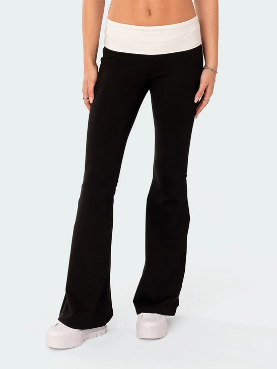 Women Fashion Flared Pants Casual Contrast Color Creativity Elastic Waist Bell Bottoms Bootcut Trousers Y2K 2024 New Streetwear