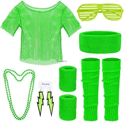90s 80s Outfit Accessories 80s Costume Accessory Set 80s Clothing Typical Off Shoulder Mesh Shirt halloween costume accessories