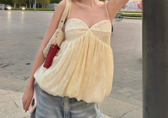 2026 Fashion Spring New Fashion Temperament Fresh and Sweet Hot Girl Wrapped Chest Pleated Loose Suspender Top