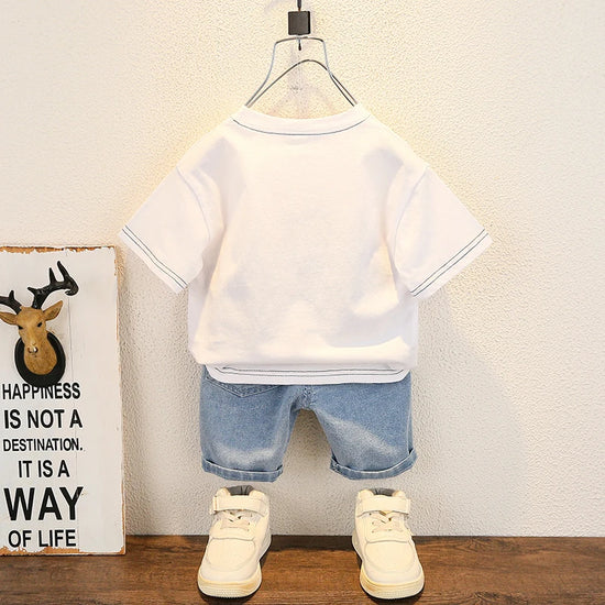 Fashion Baby Boys T-Shirt + Denim Shorts Sets 0-6 Years Old Summer Little Children&