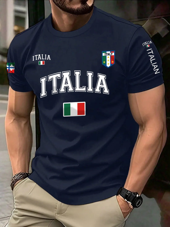 Bestseller - Italian Flag Print T-Shirt - Spring/Summer - Daily Outdoor Activity 100% Cotton Short Sleeve