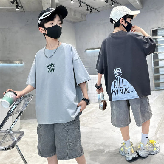 Fashion Kids Designer Summer Clothing Set for Tween Boy High Street Outfits Children New Arrival 2 Pieces Tracksuit Clothes Suit