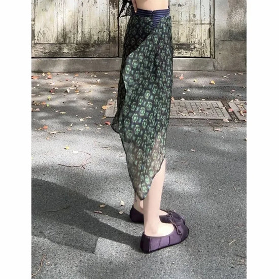 2026 Summer Fashion Foreign Style Printing Temperament Thin Fake Two Irregular Skirt Women&