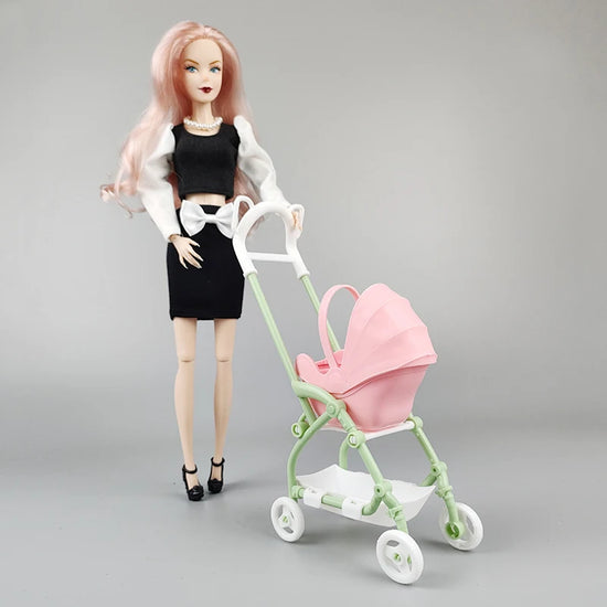 1/12 Miniature Dollhouse Accessories  Educational Toy DIY Assemble Playhouse Nursery Furniture Stroller Plastic Trolley